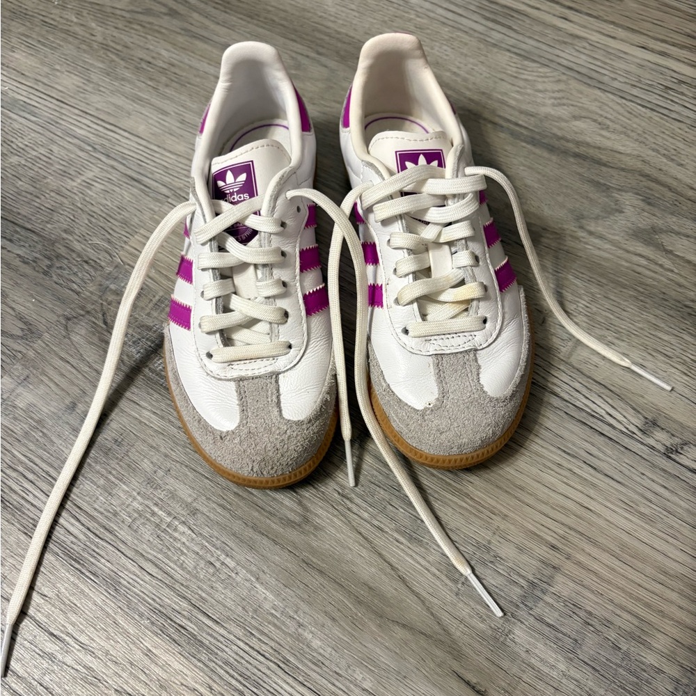 adidas White & Purple Leather Suede-Trim Sneakers
